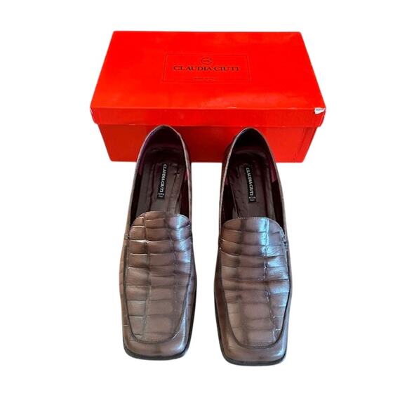 Claudia Ciuti “Aria” Brown Croc-Embossed Leather Loafer Pumps – 8.5 M - Picture 1 of 11